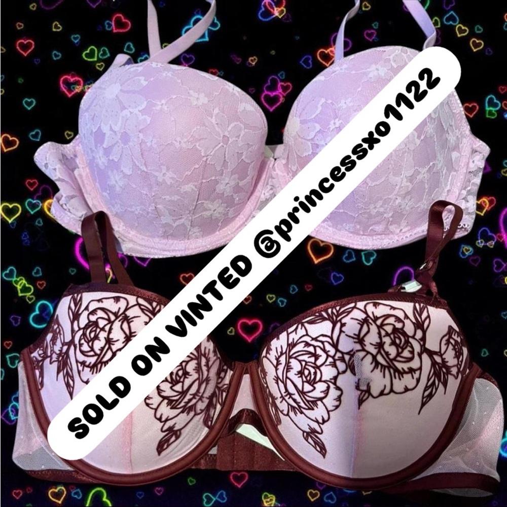 PINK Victoria's Secret Lilac Lace & Burgundy Floral Underwire Bra Duo